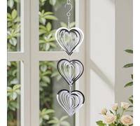 Iridsmole Stainless Steel Wind Spinner, 3D Garden Wind Spinners Decorations, Silver Garden Hanging Ornaments Indoor Outdoor, Love Heart Metal Wind Chimes to Scare Birds Away from Yard Patio Farm