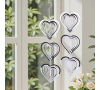 Iridsmole Stainless Steel Wind Spinner, 3D Garden Wind Spinners Decorations, Silver Garden Hanging Ornaments Indoor Outdoor, Love Heart Metal Wind Chimes to Scare Birds Away from Yard Patio Farm
