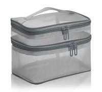 Iridsmole Travel Pouches for Toiletries, Mesh Clear Makeup Bag for Traveling, Travel Cosmetic Wash Toiletry Bag for Women, Double-Layer Transparent Toiletry Organizer with Zippers Quick-Drying