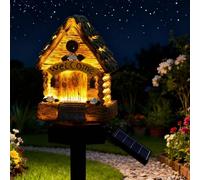 Iridsmole Wooden Cottage Lights, Solar Garden Lights, Fairy Tale Ornament, Waterproof Powered Pathway Light, Stake Lights for Outdoor, Miniature Garden Decoration for Walkway