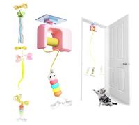 Iriisy Interactive Cat Toys for Indoor Cats Adult Kitten Automatic USB Rechargeable Door Hanging Retractable Feather & Bell Prey Teaser Electric Cat Enrichment Toys for Self-Play Exercising (Pink)