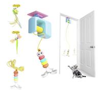 Iriisy Interactive Cat Toys for Indoor Cats Adult Kitten Automatic USB Rechargeable Door Hanging Retractable Feather & Bell Prey Teaser Electric Cat Enrichment Toys for Self-Play Exercising (Blue)
