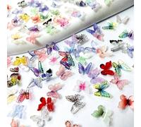 Irikdescia Pack of 80 Colourful Butterflies Decoration, Resin Butterflies, Miniature Decoration, Butterflies for Crafts, Butterfly for Nails, Resin Charms for Party, Crafts