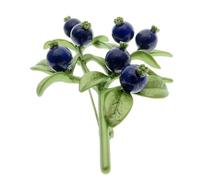 IRIRI Blueberry Vine Brooch Green Vintage Botanical Pin Natural Lapis Lazuli