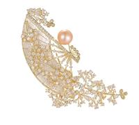 IRIRI Crescent Moon & Pearl Brooch for Women, Gold Plated Copper Lapel Pin with Micro Paved Rhinestones, 8.2cm×4.6cm Luxury Fashion Accessory