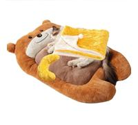 IRIRI Cute Cartoon Bear Plush Bed Set with Pillow and Blanket, Soft Fluffy Rest Pad and Pet Bed, Cute Furniture for Home Decor(Orange,L)
