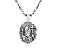 IRIRI Hip Hop Necklace for Men & Women - Vintage Pope John Paul II Pendant with Square Pearl Chain | Unisex Gothic Jewelry for Daily Wear, Y2K & Anime Styles