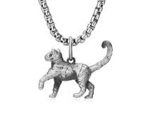 IRIRI Men’s Hip Hop Necklace with Egyptian Mummy Cat Pendant - Punk Vintage Design, Pure Tin Square Pearl Chain, Adjustable 60+5cm Unisex Jewelry for Streetwear, Parties & Couple Gifts