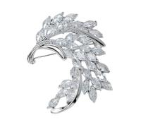 IRIRI Peacock Feather Brooch - Silver Copper Tone with Cubic Zirconia - Women's Sparkling Lapel Pin for Dress Blazer