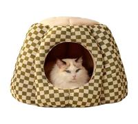 IRIRI Pumpkin-shaped checkered cat bed, soft plush dog hole, round entrance, a comfortable hiding place suitable for all ages, a versatile home decor pet bed(Green,XL)