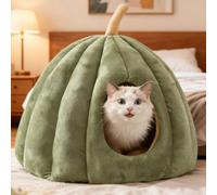 IRIRI Pumpkin-shaped Pet Bed Green Soft Plush Semi-enclosed Cat Bed dog Hole Warm and Comfortable Resting Place Home Decoration(M (under 9 lbs))
