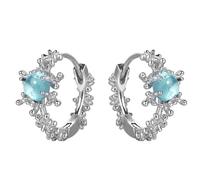IRIRI S925 Sterling Silver Hoop Earrings, Aquamarine Glass Stone Snowflake Design, 10mm Inner Diameter Earrings for Women Daily/Party