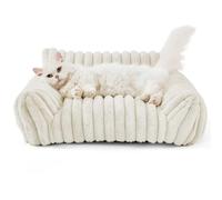 IRIRI Soft Fleece Pet Bed for Cats Dogs, All-Season Universal Removable Washable Ribbed Wave Cat Sofa, Comfortable Pet Couch(White,L)