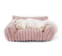 IRIRI Soft Fleece Pet Bed for Cats Dogs, All-Season Universal Removable Washable Ribbed Wave Cat Sofa, Comfortable Pet Couch(Pink,M)