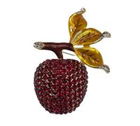 IRIRI Vintage Apple Brooch for Women, Large 3D Fruit Pin with Red Crystals & Enamel Leaves, Gala Party Corsage, 90mm