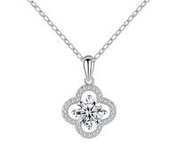 IRIRI Women's 4 Leaf Clover D Color Moissanite Necklace, 925 Sterling Silver Chokers Pendant + Chain Jewellery Gifts for Girlfriend Wife Mum Her Birthday Mothers Day Anniversary Valentines Gift(1 CTTW