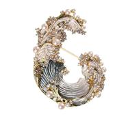 IRIRI Women's Ocean Wave Brooch, Freshwater Pearl and Crystal Wave-shaped Pin, Enamel art Jewelry