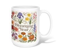 Iris Ceramic Coffee Mug, Spring Botanical Daffodil Rose Spring Green Novelty Work Drinking Mugs with Handle Ideal for Friends Family Lovers Eldership Senior Co-Worker 15 Oz