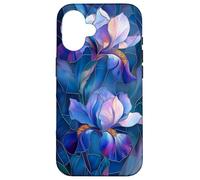 Iris February Birth Flower Floral Stained Dark Blue Purple Case for iPhone 16