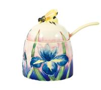 Iris Floral Ceramic Bee Honey Pot Old Tupton Ware New