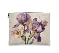 Iris Floral Makeup Bag, Vintage Botanical Cosmetic Travel Pouch for Women, Portable Small Canvas Zipper Organizer, Spring Gift Skincare Toiletry Bag, Violet, 7x9 Inch, Flowers