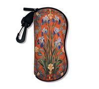 Iris Floral Soft Glasses Case, Vintage Blue Flower Design Safety Sunglasses Pouch With Zipper Clip, Portable Storage Travel, Blue, 3x7 Inch