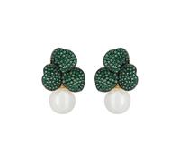Iris Flower And Pearl Dangle Earrings Emerald Gold Latelita White One Size