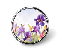 Iris Flower Butterfly Badges Pin, Personalized Exquisite Round Badge, 1 Inch Button Pins for Women And Men, Decorative Metal Round Brooch for Clothing, Backpacks, And Hats