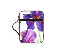Iris Flower Butterfly Bible Cover with Zipper, Bible Case Organizer with Handle, Water-Resistant Oxford Fabric Bible Bag for Women Men 27x20cm