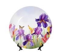 Iris Flower Butterfly Ceramic Decorative Plates Bone China Decorative Plate With Display Stand Handmade Ceramic Ornament Personality Porcelain Dinner Plate Crafts For Home Office Wall Decoration 17cm