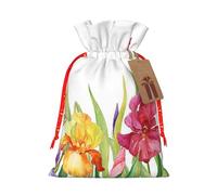 (Iris Flower Butterfly) Christmas Burlap Bags, S Size Christmas Drawstring Gift Bags Goodie Bags For Kids Xmas Party Favors