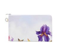 Iris Flower Butterfly Coin Purse with Zipper Coin Wallet Coin Pouch Canvas Change Purse Pouch Zero Wallet Coin Bag