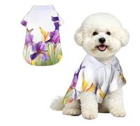 Iris Flower Butterfly Dog Shirts Hawaii Dog Clothes Cool Breathable Pet Summer Polo T-Shirts for Hot Days