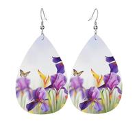 iris flower butterfly earrings for women double sided teardrop leather earrings lightweight dangle earrings for women ear accessories jewelry fashion birthday gift