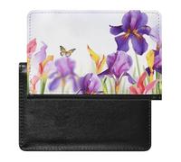 Iris Flower Butterfly Passport Holder Portable PU Leather Pocket Passport Cover Portable Travel Passport Protector Compact Wallet Passport Case for Travel Must-have Accessory