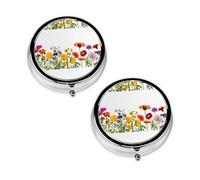 Iris Flower Butterfly Print Pill Box 3 Compartment Medicine Pill Case,Portable for Pocket Or Purse Pill Organizer Decorative Metal Medicine Vitamin Organizer Unique Gift