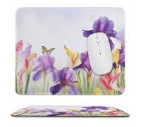 Iris Flower Butterfly Stitched Edge Mouse Pad