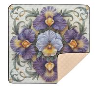 Iris Flower Pattern Vintage Soft Foam Baby Gym & Activity Mat for Floor Lightweight Foldable Activity Gym Mat for Babies Infants Toddlers, 50'' x 50''con Musica para Bebes
