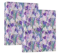 Iris Flower Purple White 3 D-Ring Binder A4 2 Pack with 200 Sheet for Kids School Supplies Women Men Office