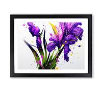 Iris Flower Splash Abstract Framed Wall Art Print A2 Black