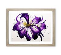 Iris Flower Splash Abstract Framed Wall Art Print A2 Oak