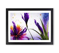 Iris Flower Splash Vol.4 Abstract H1022 Framed Print for Living Room Bedroom Home Office Décor, Wall Art Picture Ready to Hang, Black A2 Frame (64 x 46 cm)