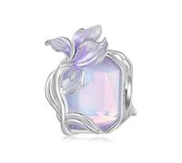 Iris Flower Square Charm Bead Floral Genuine 925 Sterling Silver Compatible With Pandora Bracelet