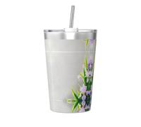 Iris flowers in full bloom Stainless steel travel bottle with straw water bottle to store hot and cold drinks, handheld cup cone straw.