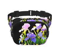 Iris flowers in the sun Pattern trendy fashionable waist bag, unisex travel sports messenger bag