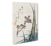 Iris Flowers & Sparrow by Utagawa Hiroshige Painting Canvas Print | Gallery Wrapped 30mm Frame Wall Art | 30x20 inches | Ready to Hang | Asian Animals Picture | Living Room Bedroom Lounge Office