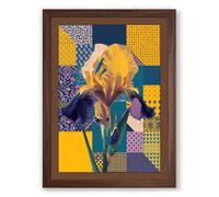 Iris in Patchwork Botanical Framed Wall Art Print A4 (29.7×21cm) Walnut, Wall Decor for Living Room, Bedroom, Office & Home, Ready to Hang, Art Gift