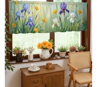 Iris Kitchen Curtains, Floral Natural Chrysanthemum Grass Spring Violet Rod Pocket Window Valance for Small Rv Sink Area Narrow Window 18x52 Inch