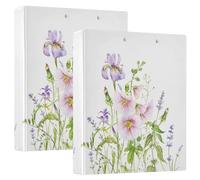 Iris Mallow Dandelions Lavender 3 D-Ring Binder A4 2 Pack with 200 Sheet for Kids School Supplies Women Men Office