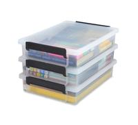 Iris Ohyama A4 Plastic File Storage Box, 4L, Set of 3, Clear, Latching Clips with Handles, Paper & Document Organizer, Stackable, For Office, Craft, Hobby, Toys & Games, School Supplies LLB-A4